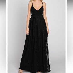 Pinkblush Black Crochet Lace Open Back Maternity Maxi Dress